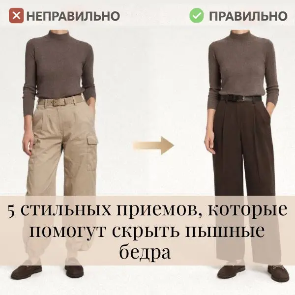 5 стильных приемов, которые скроют пышные бедра без усилий и помогут чувствовать себя уверенно в любой одежде.